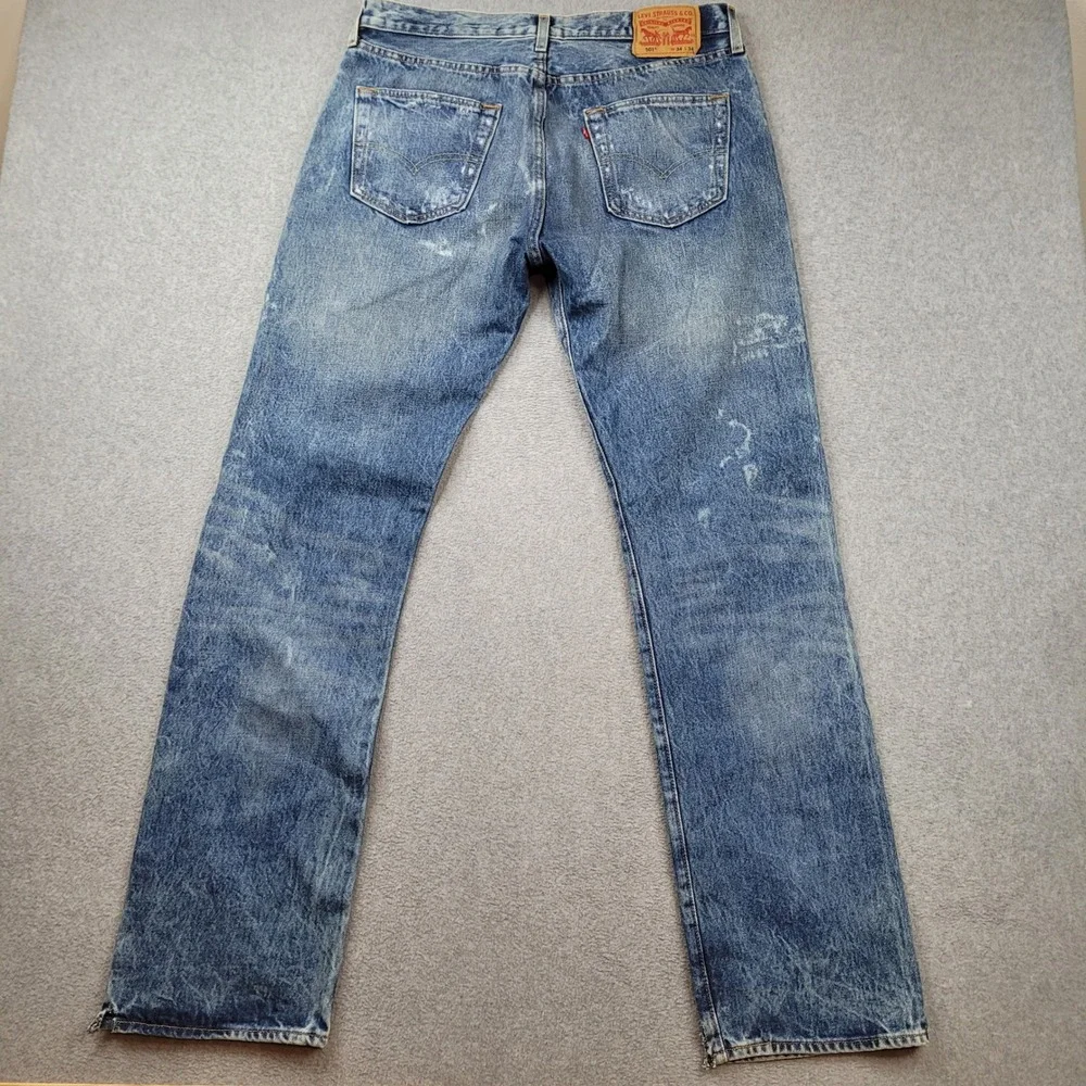 Levi Strauss & Co. 501 Original Fit Mens 34x34 Blue Distressed Button Fly Jeans